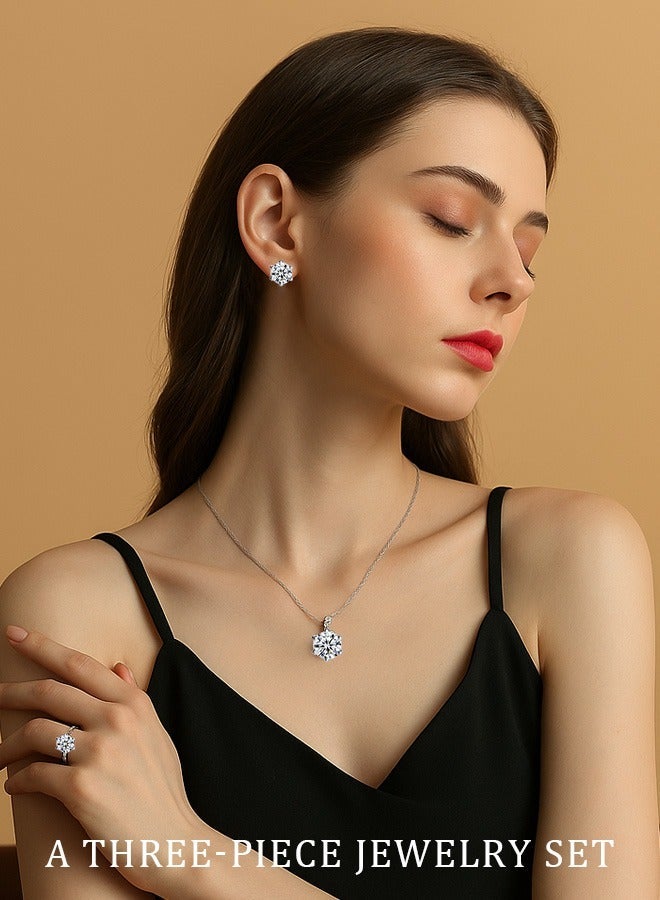 Hilyagems Three-Piece Crystal Set (Ladies' Necklace, Earrings, Ring) Sparkling round diamond fashion jewellery set Ladies' gift set, perfect for girlfriend, wife, mother, bridesmaid Wedding party accessories - Image 1